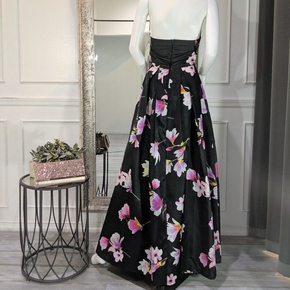 Strapless Floral Formal Evening Prom Dress Gown - Picture 2 of 2